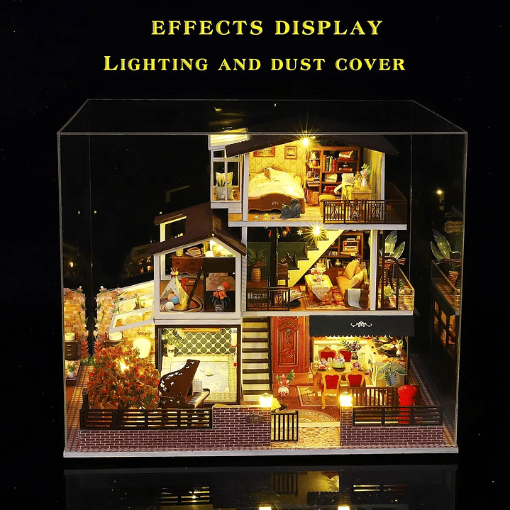 Casa Muñecas con Muebles Madera Miniatura 1:24 2