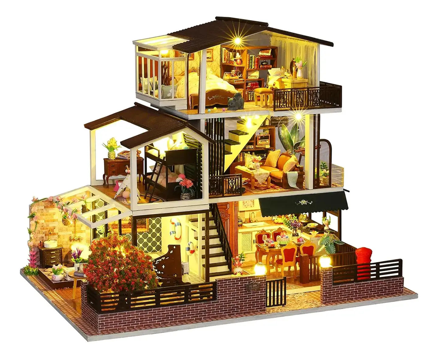 Casa Muñecas con Muebles Madera Miniatura 1:24 1