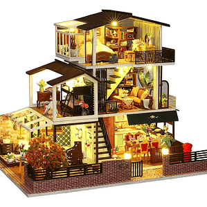 Casa Muñecas con Muebles Madera Miniatura 1:24