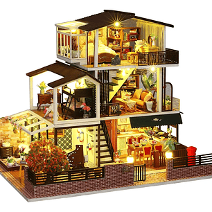 Casa Muñecas con Muebles Madera Miniatura 1:24