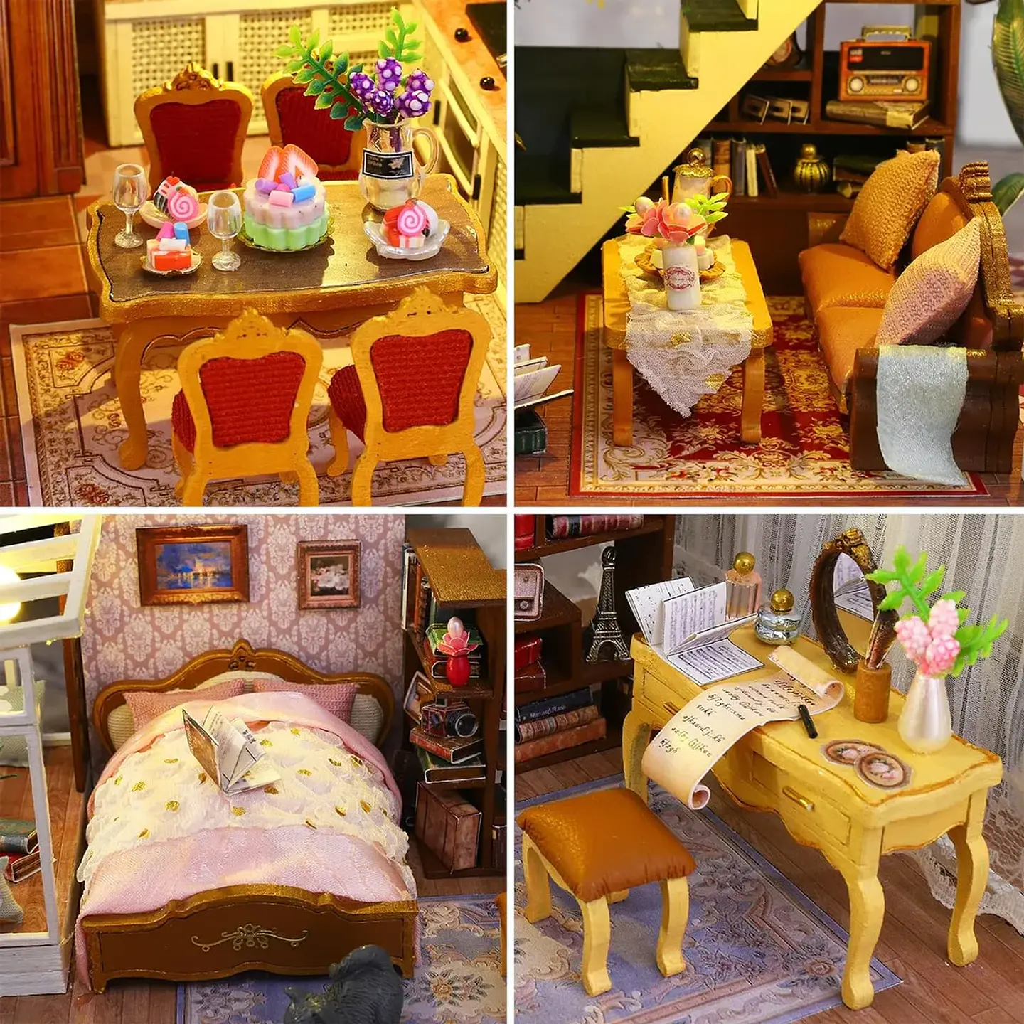 Casa Muñecas con Muebles Madera Miniatura 1:24 3