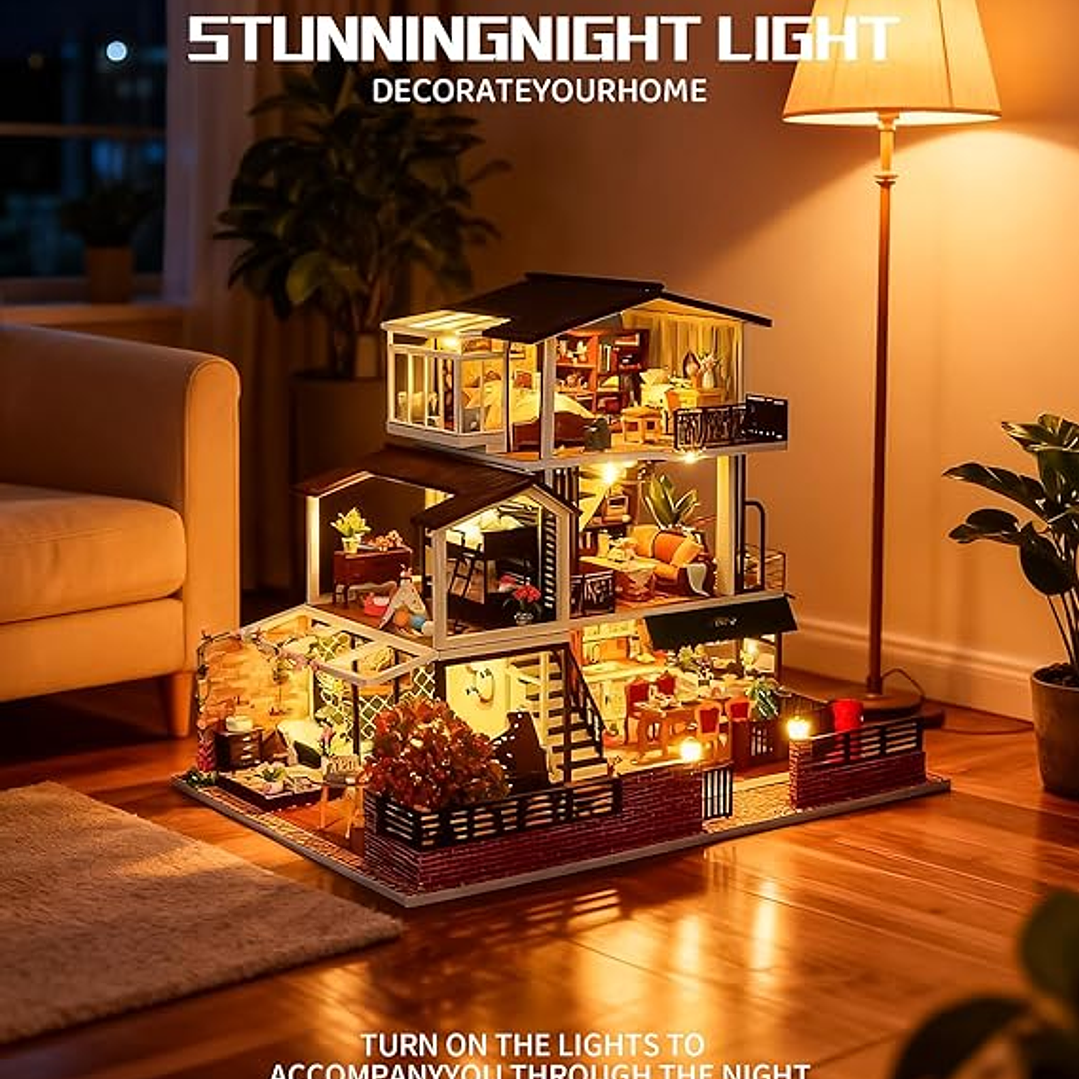 Casa en miniatura de muñecas, modelo de castillo grande hecho a mano, escala 1:24 2