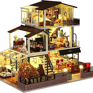 Casa en miniatura de muñecas, modelo de castillo grande hecho a mano, escala 1:24