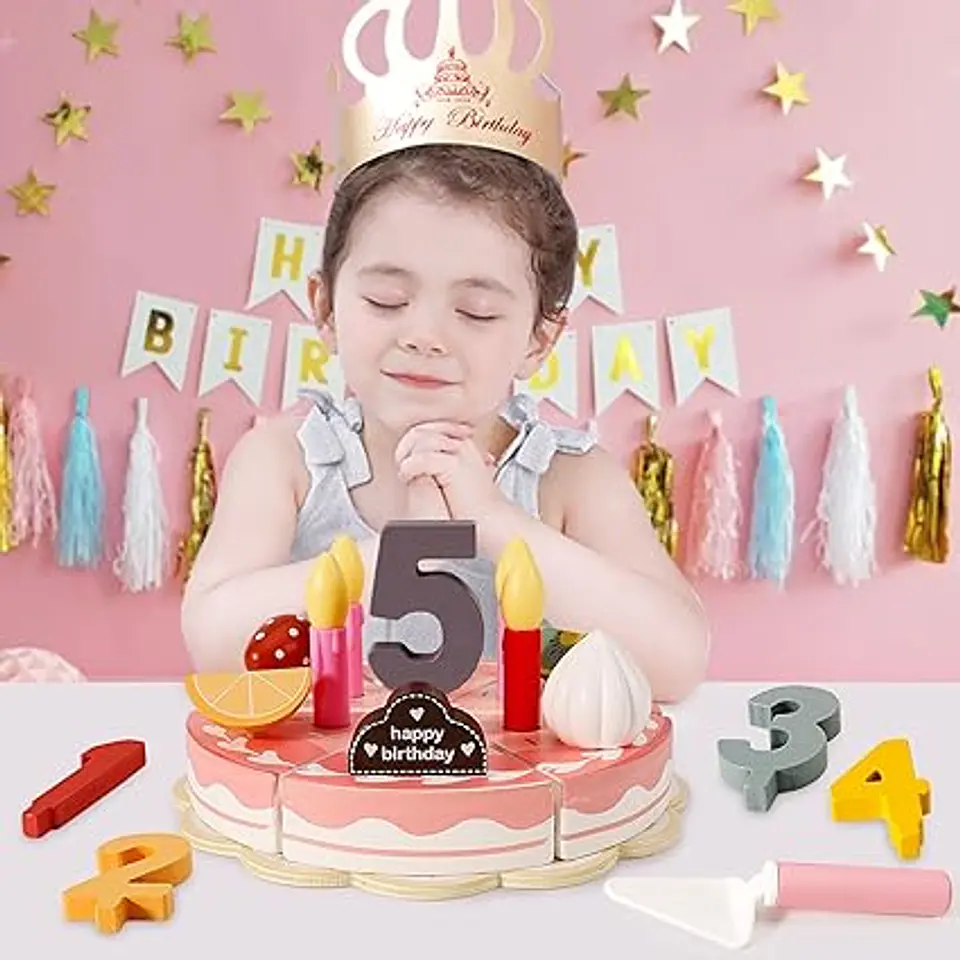 Amazon HERSITY Juguete de madera para cortar tartas de cumpleaños 1