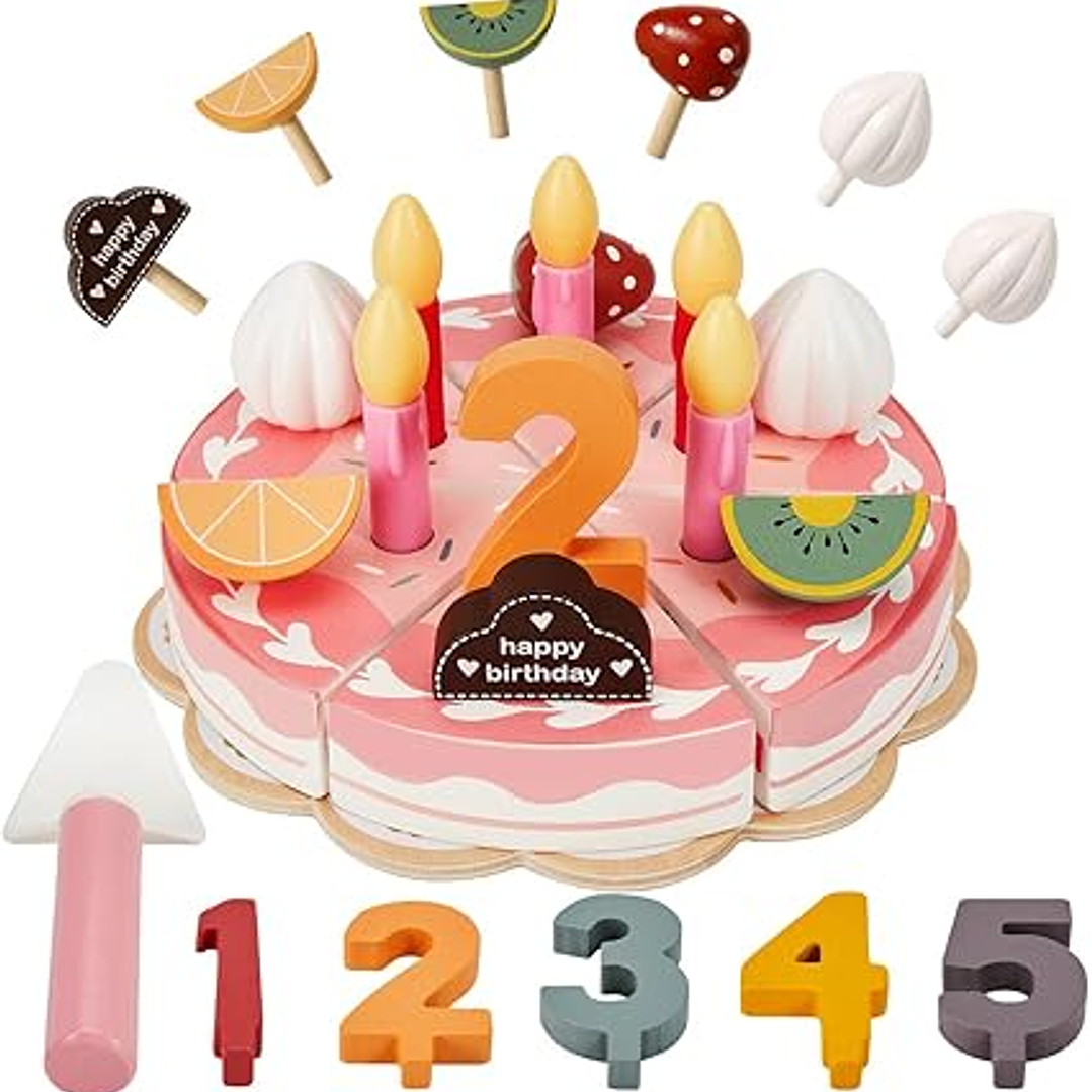 Amazon HERSITY Juguete de madera para cortar tartas de cumpleaños 2
