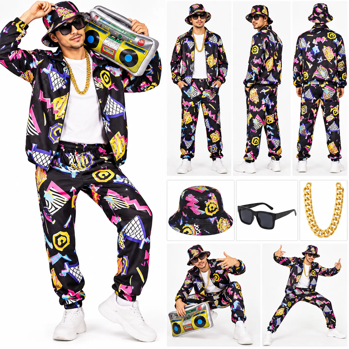 Disfraz Retro Años 80 Unisex con Accesorios Hip Hop 2