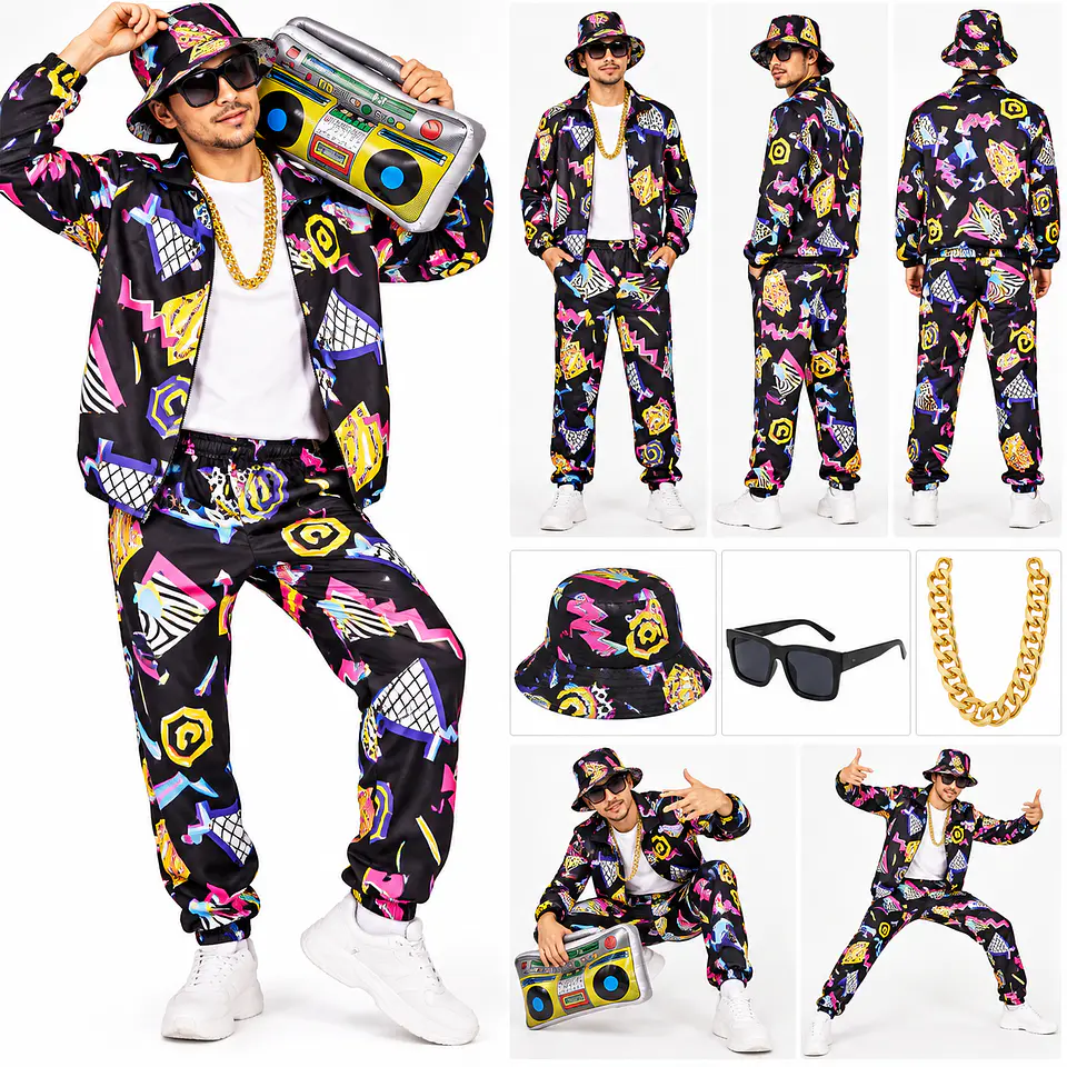 Disfraz Retro Años 80 Unisex con Accesorios Hip Hop 2