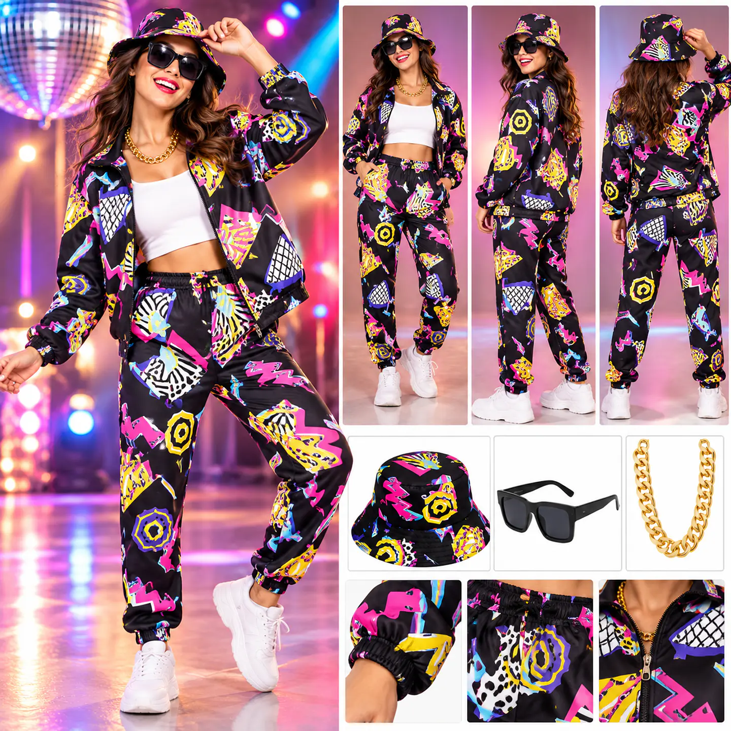Disfraz Retro Años 80 Unisex con Accesorios Hip Hop 3