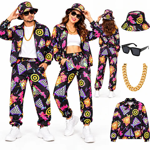 Disfraz Retro Años 80 Unisex con Accesorios Hip Hop