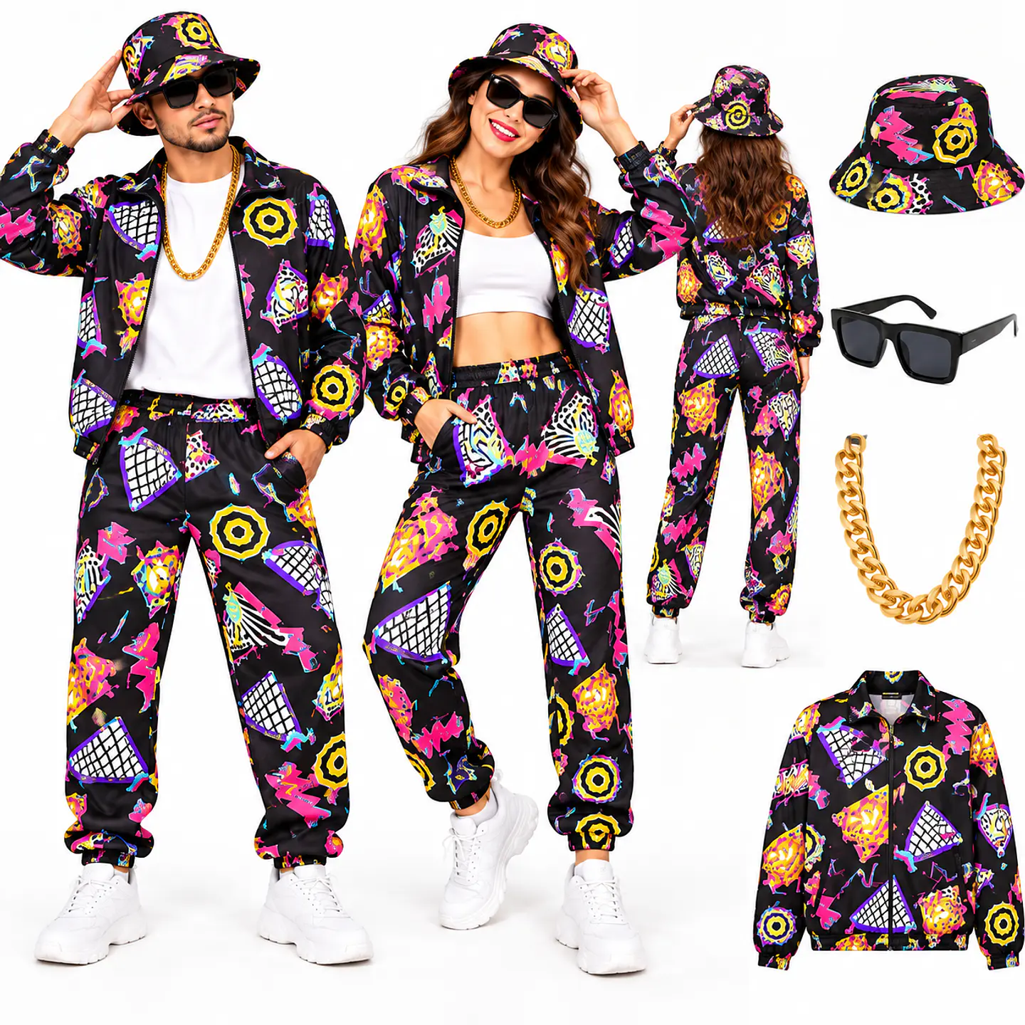 Disfraz Retro Años 80 Unisex con Accesorios Hip Hop 1