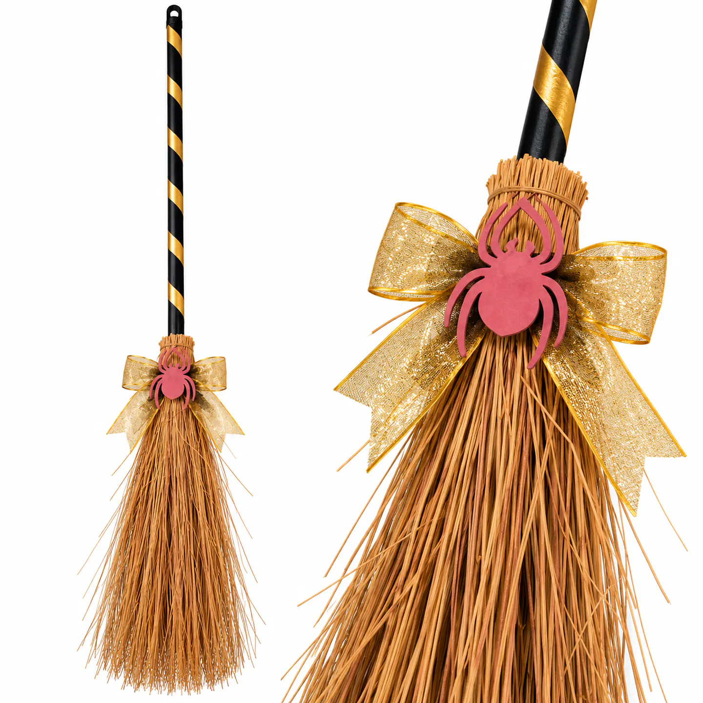 Escoba De Bruja Halloween Decorativa Dorada 80 Cm 2