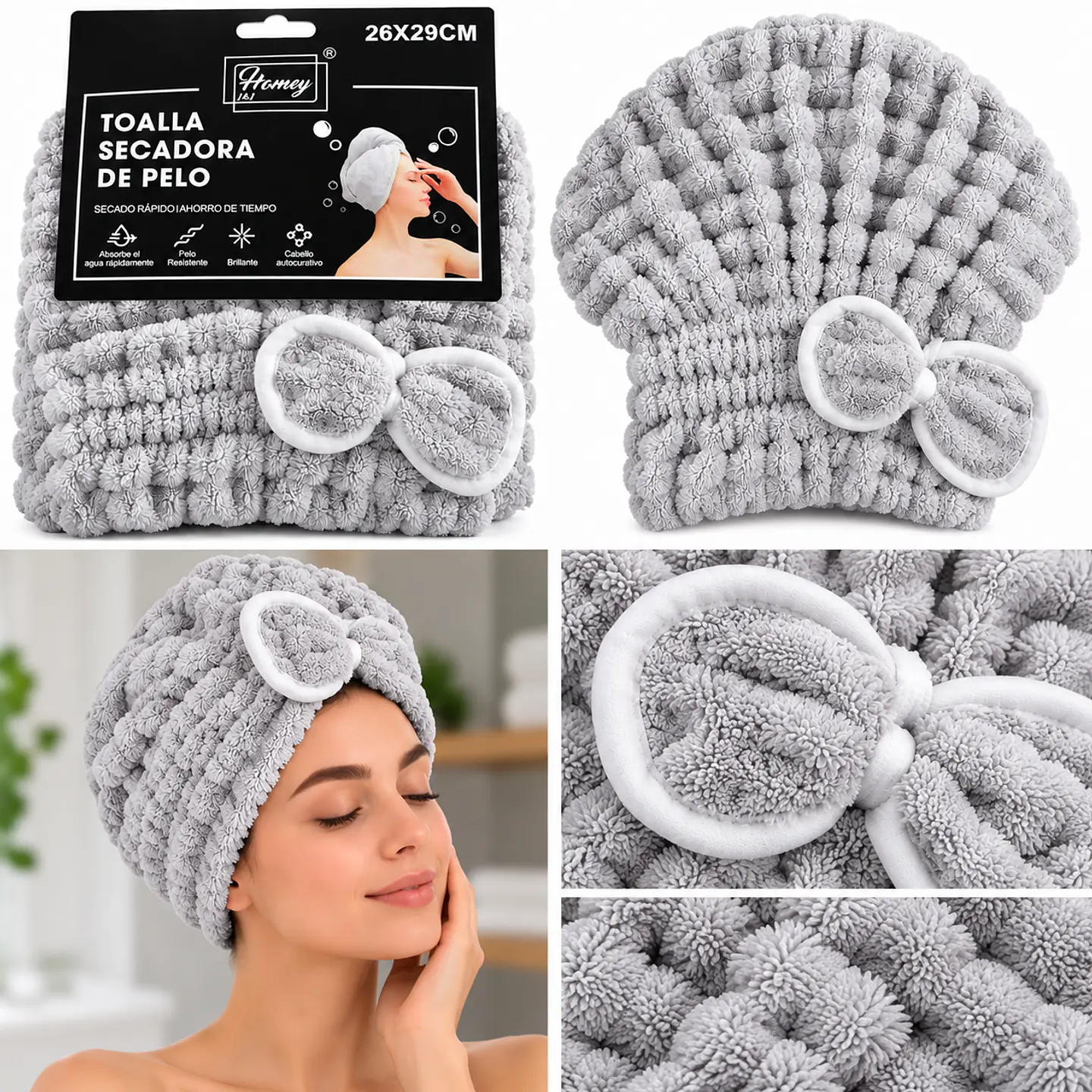 Toalla Secadora de Pelo Homey Microfibra Gris 26x29 cm 5