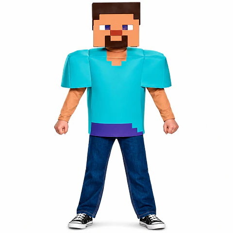 Disfraz Oficial Minecraft Steve para Niño – Traje Completo 4 a 6 años