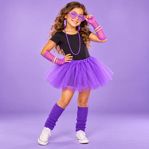 Disfraz Años 80 Niña Tutú Morado con Accesorios Retro