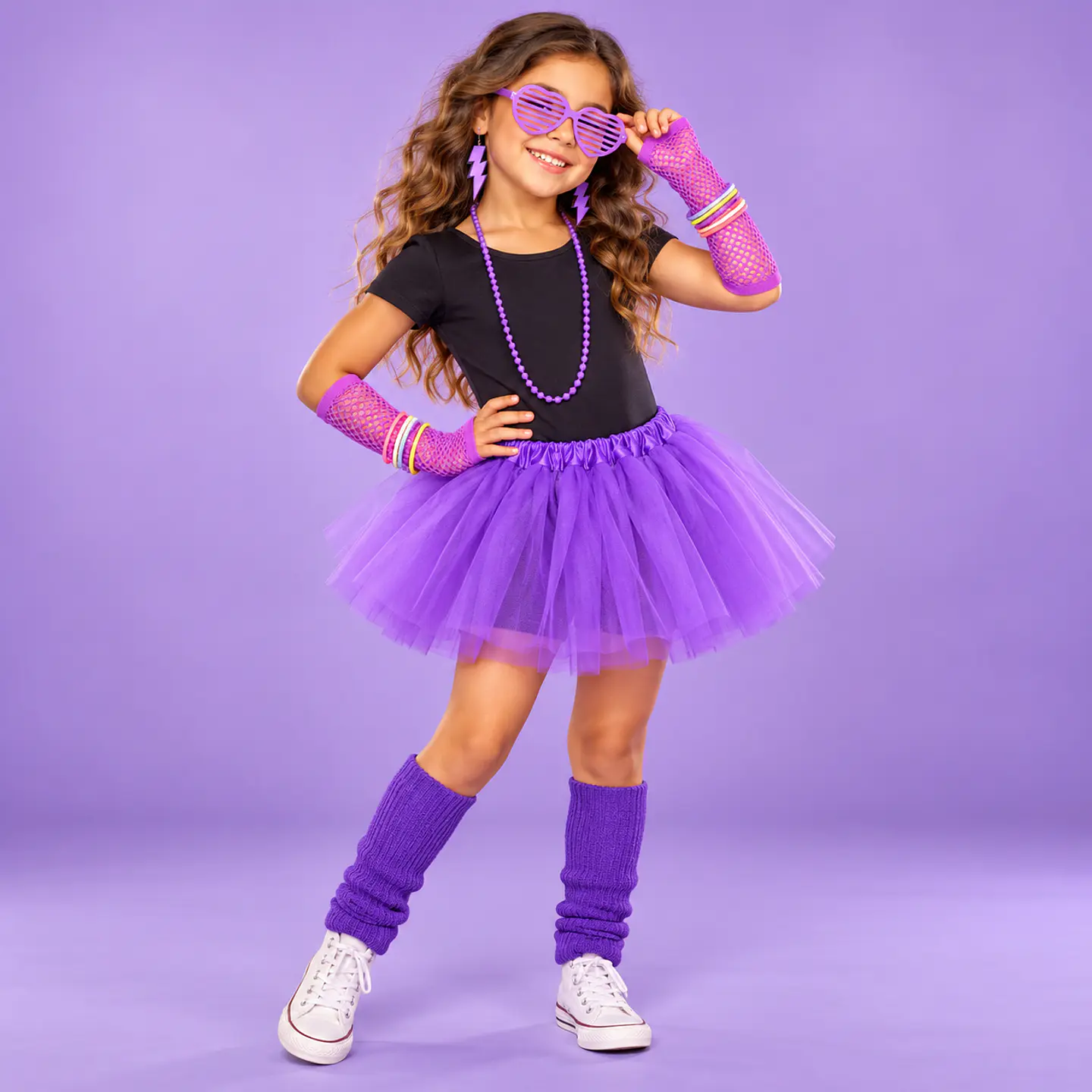 Disfraz Años 80 Niña Tutú Morado con Accesorios Retro 1