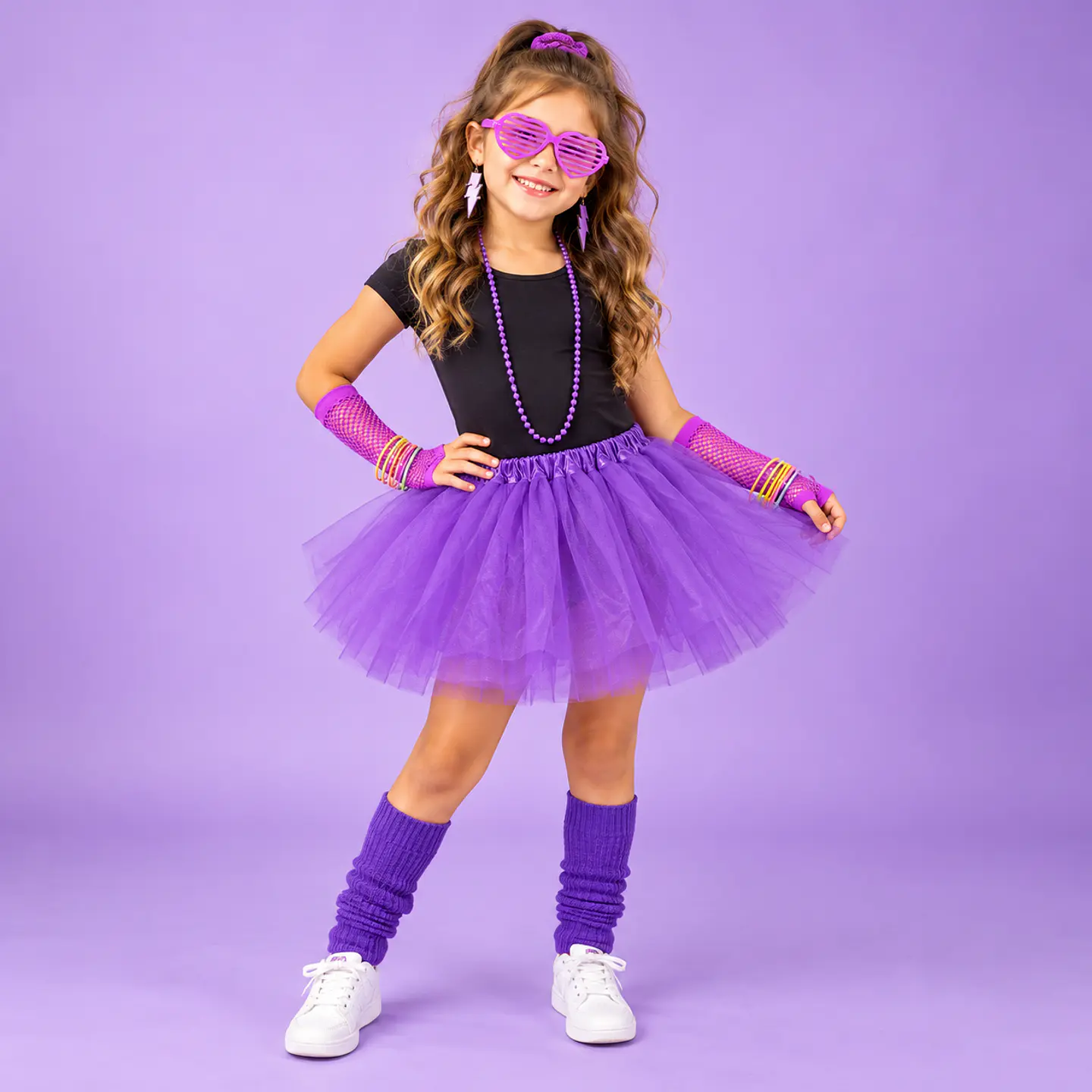Disfraz Años 80 Niña Tutú Morado con Accesorios Retro 2