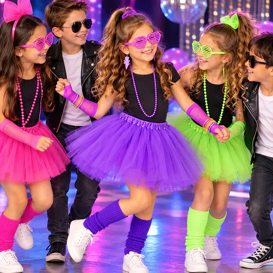 Disfraz Años 80 Niña Tutú Morado con Accesorios Retro 4