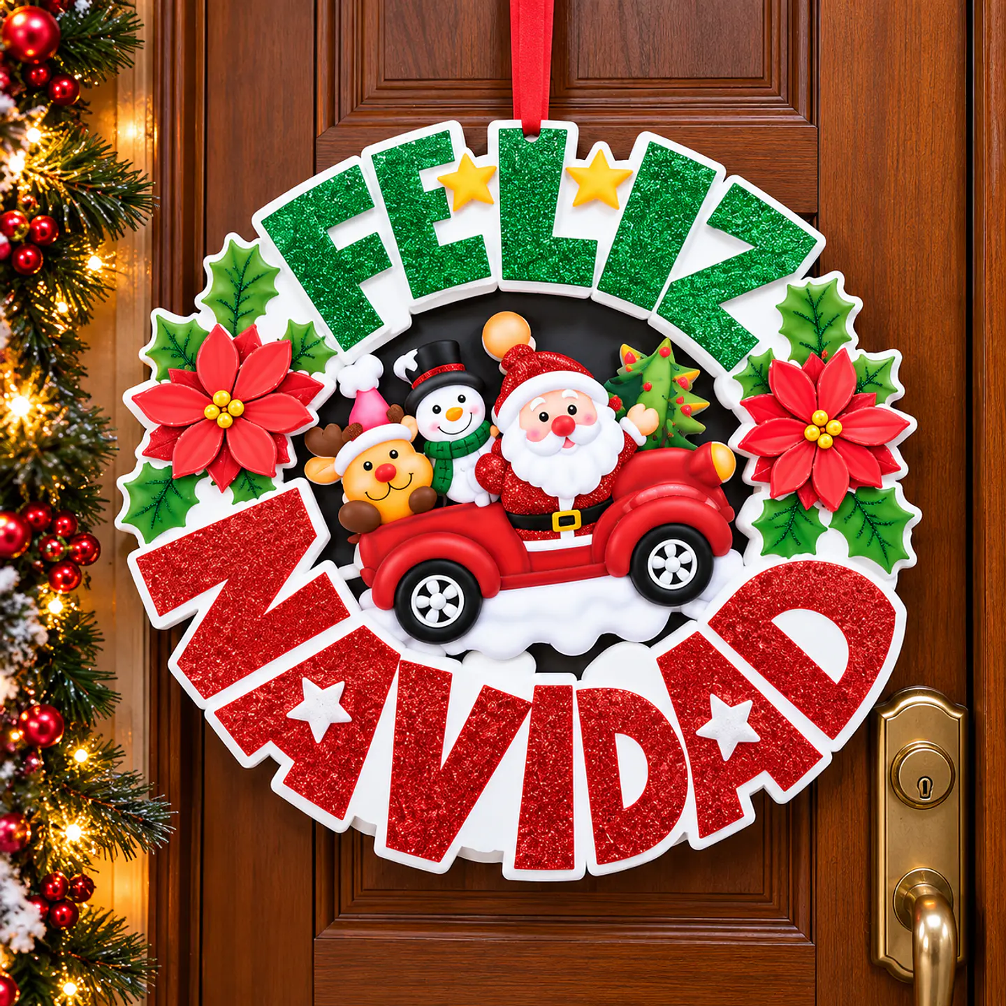 Corona Navideña Decorativa 3D 35 cm para Puerta y Hogar 3