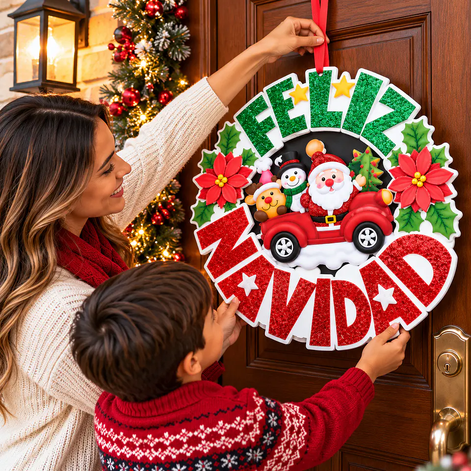 Corona Navideña Decorativa 3D 35 cm para Puerta y Hogar 7