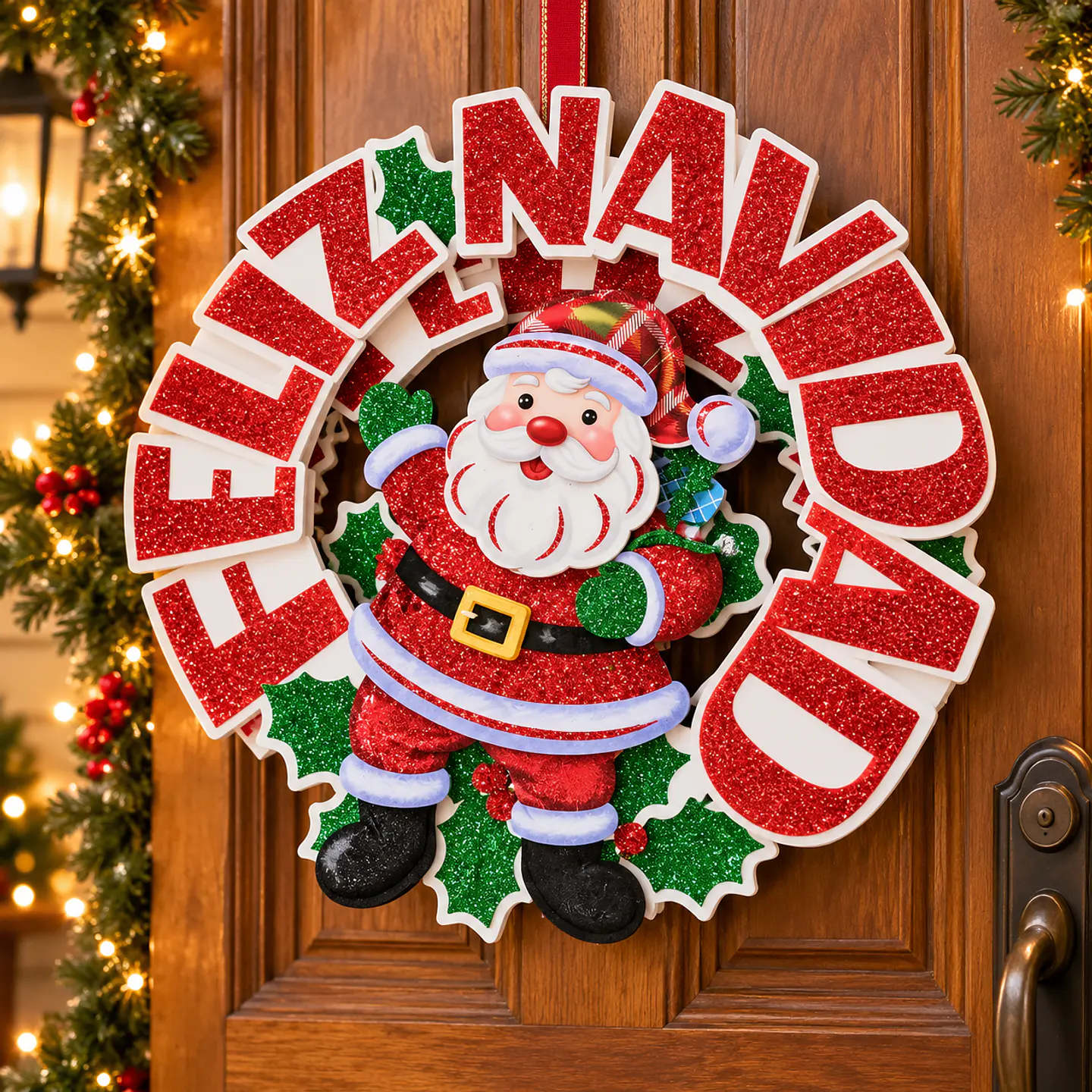 Corona Navideña Decorativa 3D 35 cm para Puerta y Hogar 13