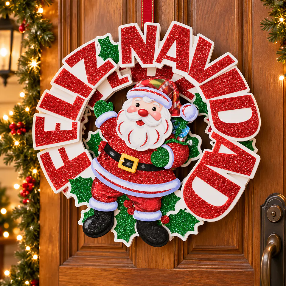 Corona Navideña Decorativa 3D 35 cm para Puerta y Hogar 13