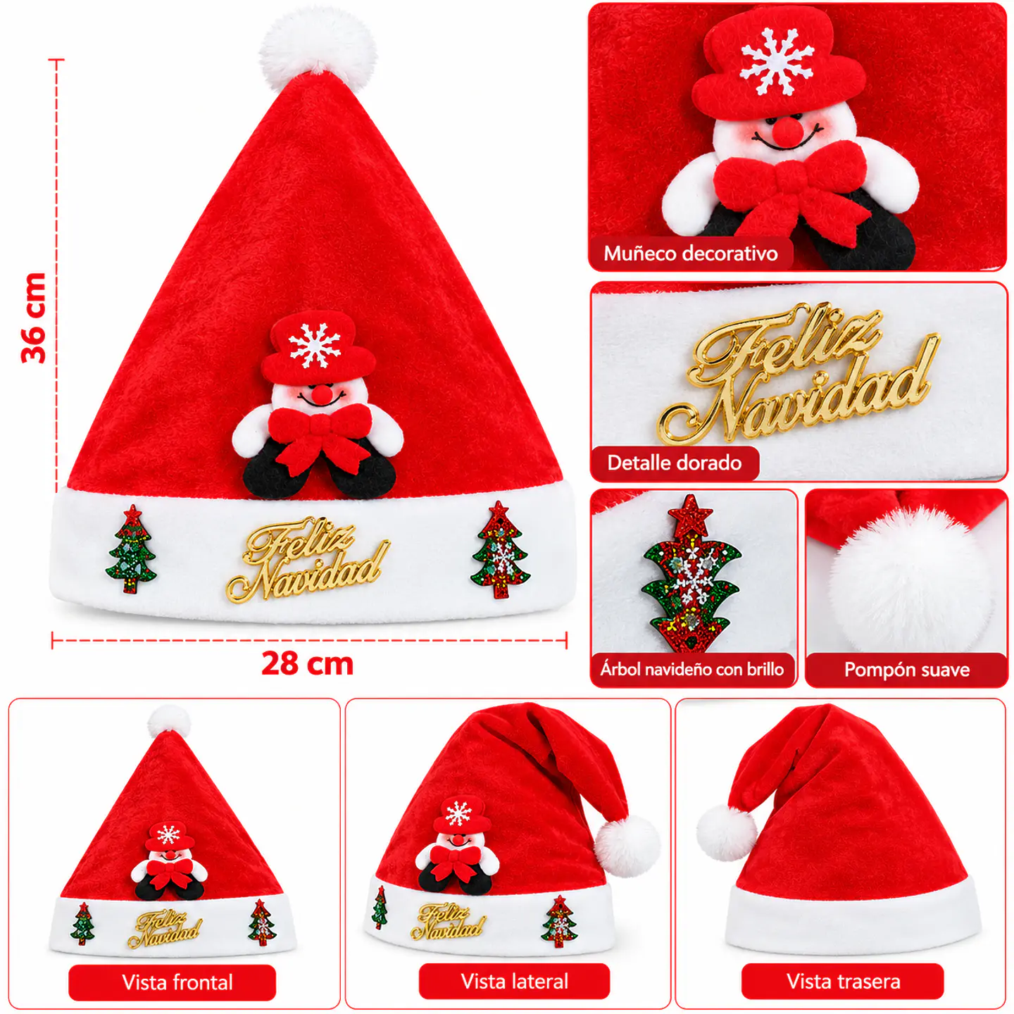 Gorro Pascuero Navideño Rojo mono de nieve – Feliz Navidad 2
