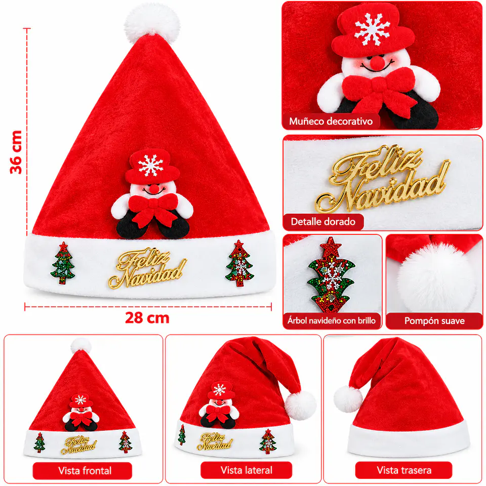 Gorro Pascuero Navideño Rojo mono de nieve – Feliz Navidad 2