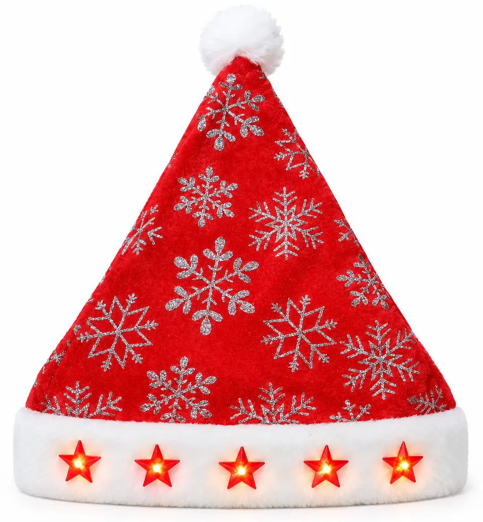 Gorro Pascuero Navideño Rojo con Estrellas Luminosas LED 1
