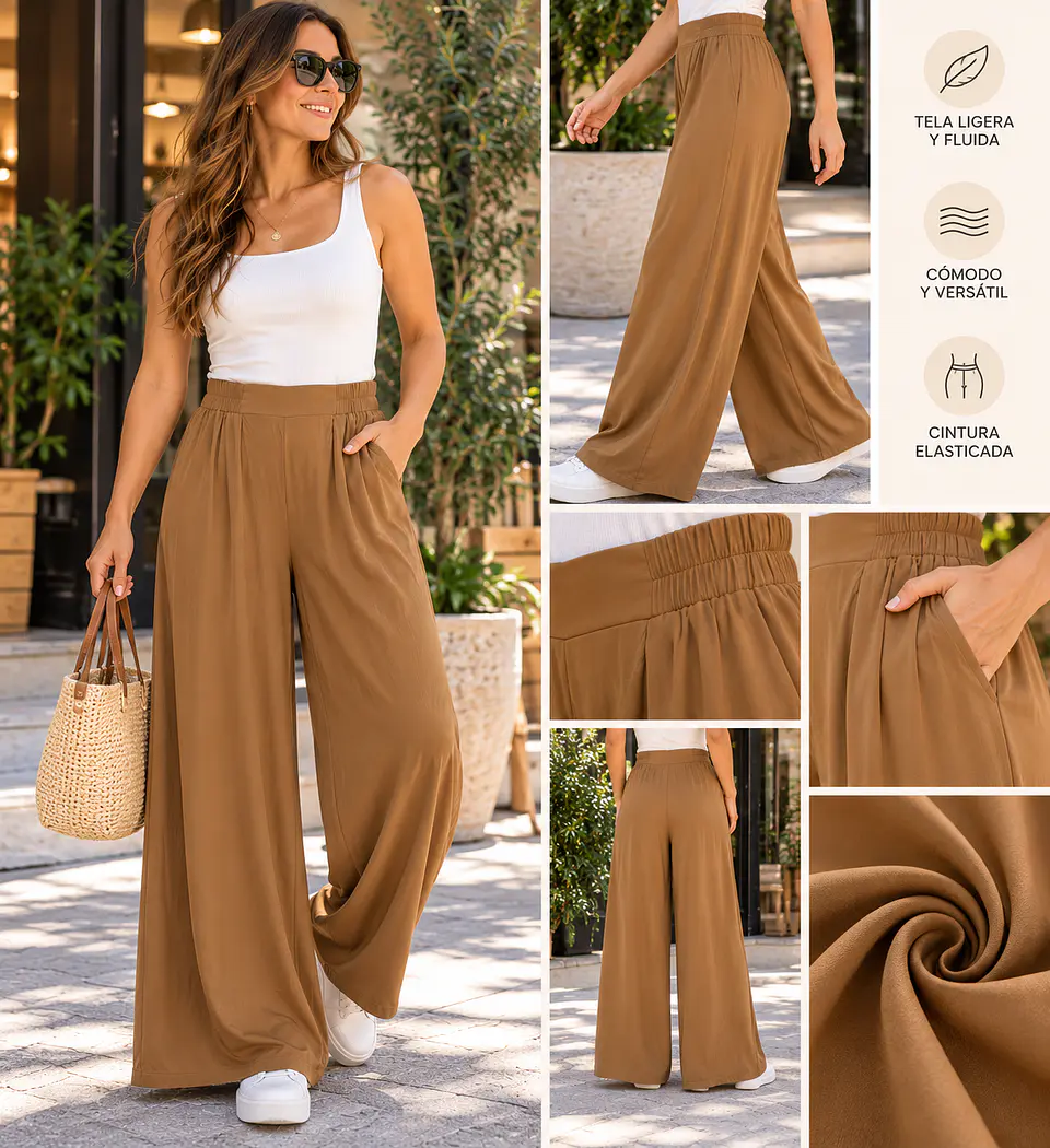 Pantalón Mujer Cuesta Blanca Palazzo Cintura Elasticada 2