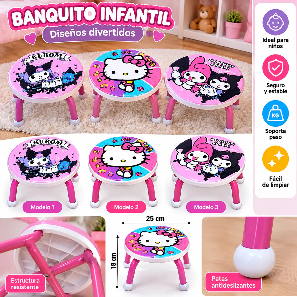 Banquito Infantil Redondo Hello Kitty Kuromi Sanrio 2