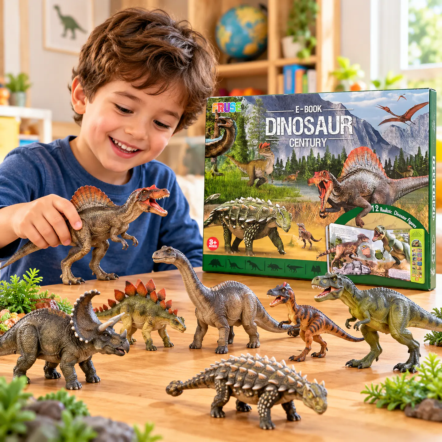 Set 12 Dinosaurios Realistas con Libro Interactivo FRUSE 3