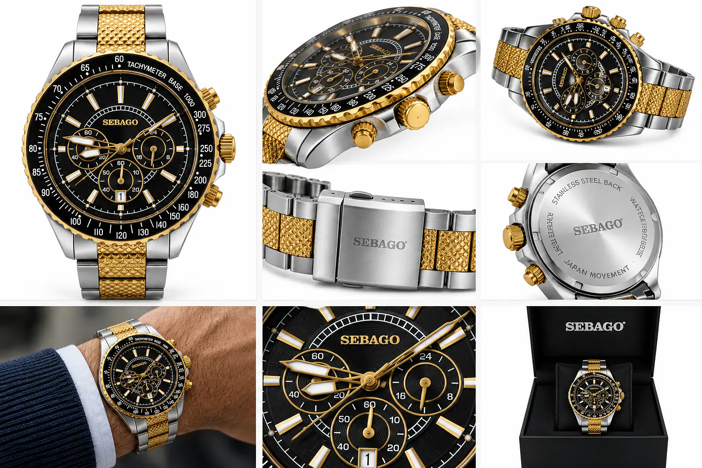 RELOJ SEBAGO HOMBRE BICOLOR PLATEADO Y DORADO 3