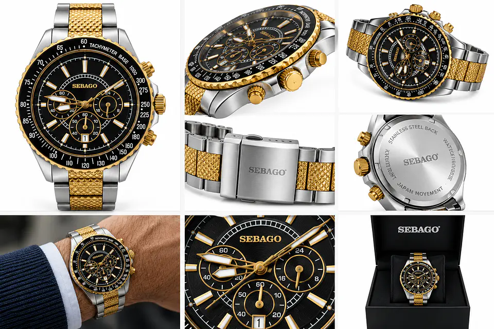 RELOJ SEBAGO HOMBRE BICOLOR PLATEADO Y DORADO 3