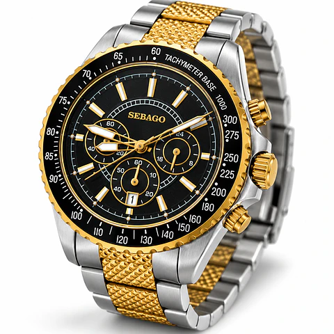 RELOJ SEBAGO HOMBRE BICOLOR PLATEADO Y DORADO