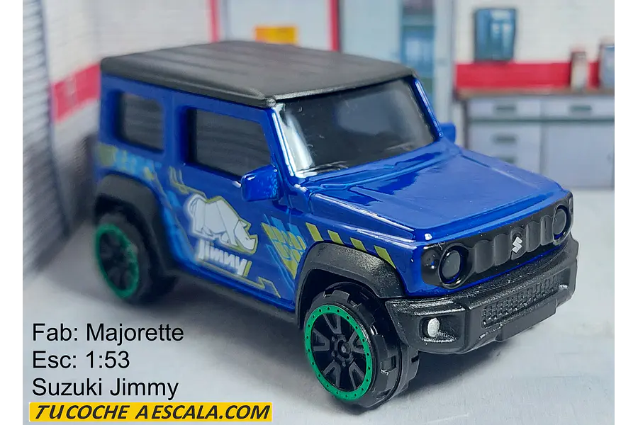 SUZUKI JIMNY azul con lineas , Escala 1:64, Marca MAJORETTE