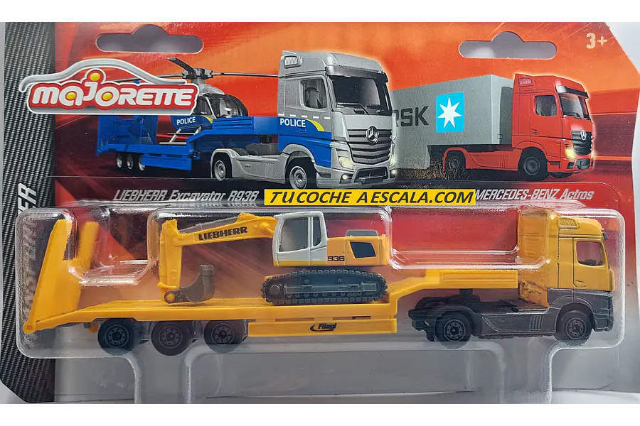 CAMA BAJA MERCEDES BENZ ACTROS CON RETRO, Escala 1:64, Marca MAJORETTE COLECCION 2022