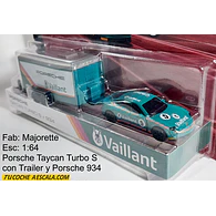 Porsche Taycan Turbo S con Trailer y Porsche 934, Majorette, Escala 1-64