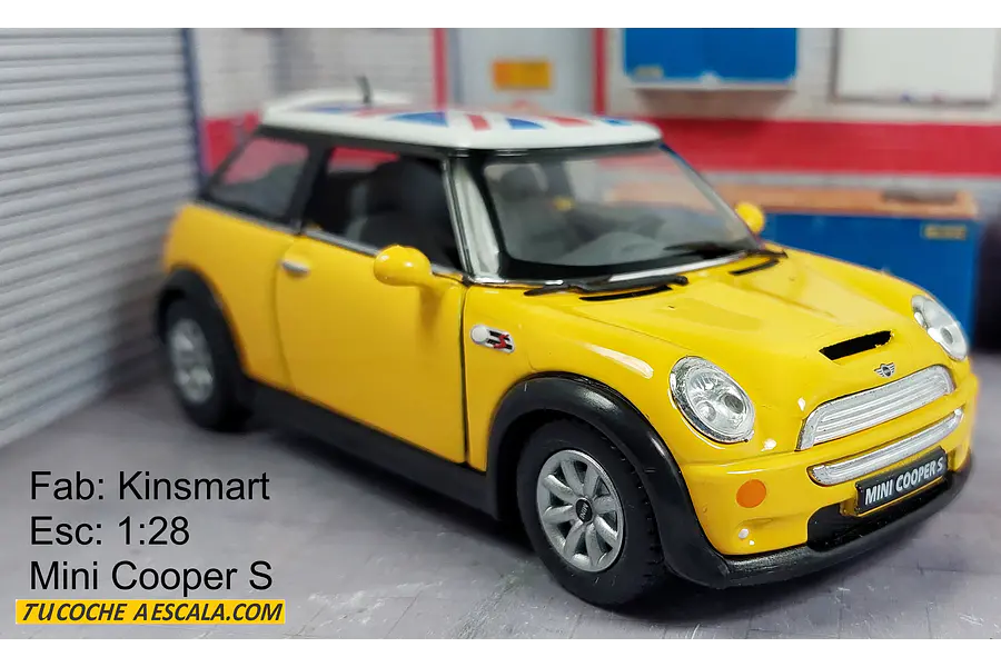Mini Cooper S amarillo , Kinsmart, Escala 1-28