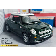 Mini Cooper S Verde,  Escala 1/28 marca kinsmart  12cm largo, 