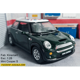 Mini Cooper S Verde,  Escala 1/28 marca kinsmart  12cm largo, 