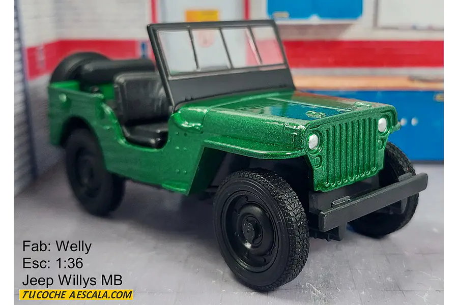 Jeep Willys 1941 verde ,carro A Escala 1/36, marca welly