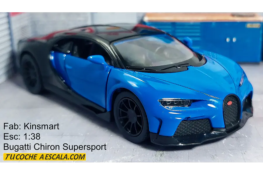 BUGATTI CHIRON AZUL 1/36 ,KINSMART EN CAJA