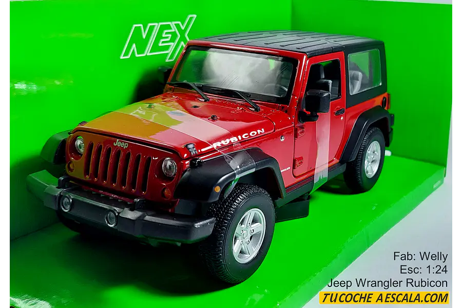Jeep Wrangler Rubicon rojo , Escala 1/24 Marca Welly