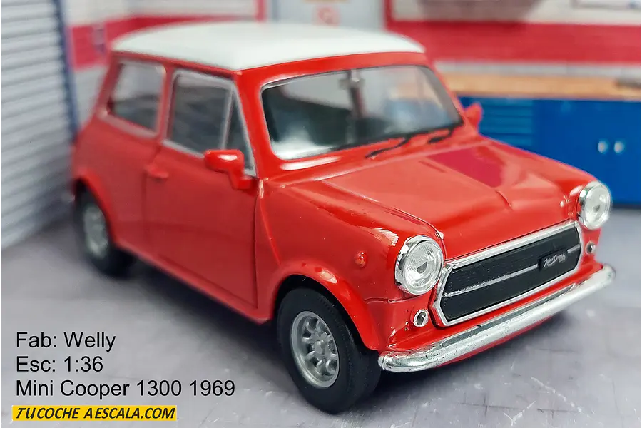 Mini Cooper 1300 rojo Escala 1/36 , MARCA WELLY