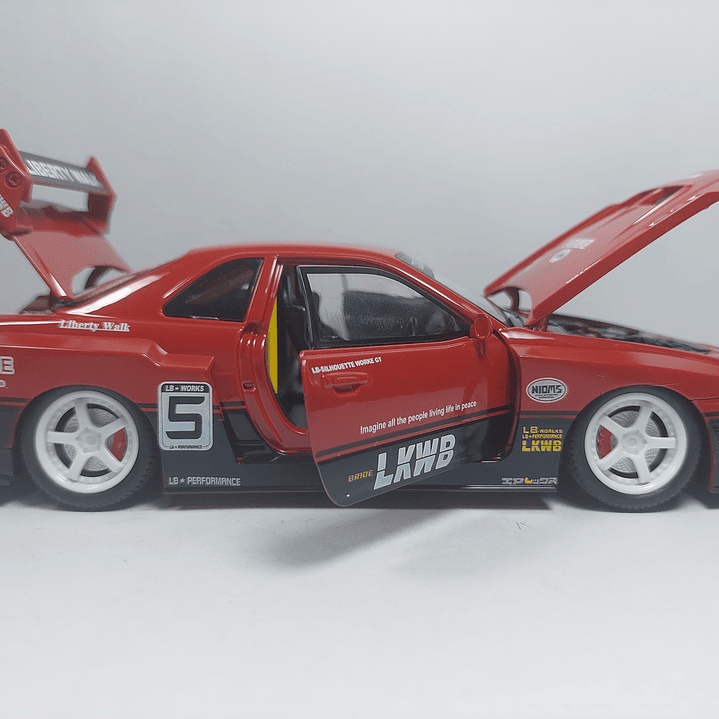 Nissan Skyline Gtr LKWB ESCALA 1:24 MARCA JINLIFANG, ROJO 4