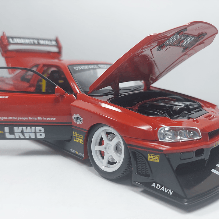 Nissan Skyline Gtr LKWB ESCALA 1:24 MARCA JINLIFANG, ROJO 1