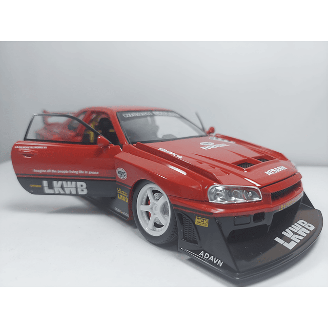 Nissan Skyline Gtr LKWB ESCALA 1:24 MARCA JINLIFANG, ROJO