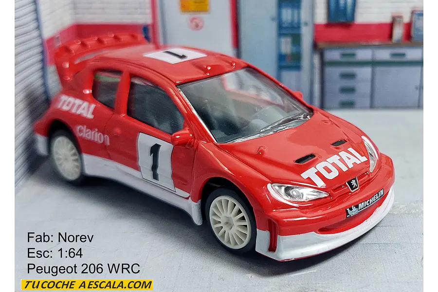 Peugeot 206 WRC a escala 1/64 rojo – Norev