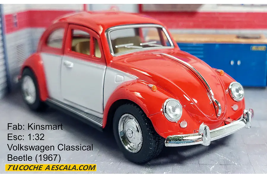 VOLKSWAGEN Escarabajo ROJO Y BLANCO  Escala 1-32 Kinsmart 