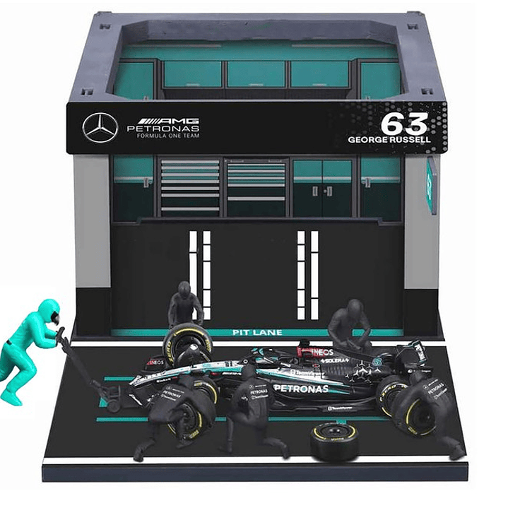 Juego de pit de Formula 1 de Mecedes Rusell 1/43 Burago  2